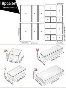 25/18/11/7/5件套 4种尺寸透明化妆品收纳盒 - 经济实用，适用于梳妆台抽屉、口红/化妆刷/护肤品收纳、办公抽屉、卧室、桌面等场所，方便整理化妆品。 - 無色 - 查看 12