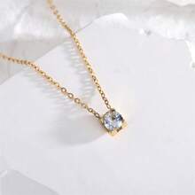 Women's Necklace In 18k Stainless Steel, With A Unique And Minimalist Design, A Super Bright Cubic Zirconia Pendant, And A Titanium Steel Chain Resistant To Discoloration. - 金色 - 查看 1