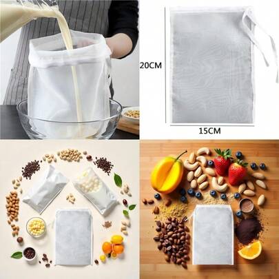 White Nut Milk Bag Reusable Cheesecloth Bags For Straining Almond Soy Milk Strainer For Cold Brew Coffee Tea Beer Juice Fine Nylon Mesh Cheese Cloth Food Strainers ColandersFood Strainers
