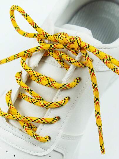 1 Pair Multi-Color Braided Round Shoelaces, Suitable For Sneakers, Casual Shoes, And Skate Shoes