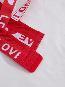 Women's Fashionable Sexy Red Heart & Letter Bra Set - Red - View 7