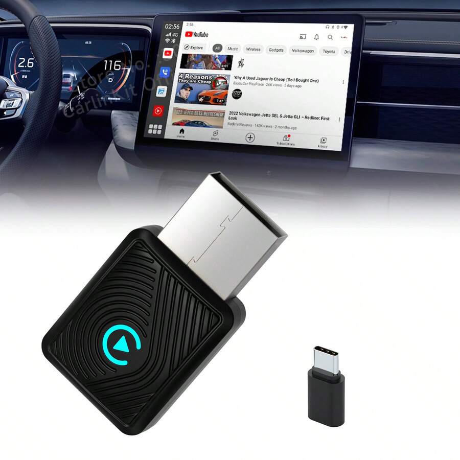 Wireless CarPlay Adapter, Convert Wired To Wireless CarPlay Adapter, Mini Size With Extension Cable Type C - USB, For IPhone 8+ And Android - CP025 - 查看 1