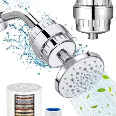 Filtro de ducha de alta eficiencia, purificador de agua del cabezal de ducha universal multicapa, filtro de cabezal de ducha montado en la pared de 20 niveles, estructura de plástico resistente, diseño redondo moderno, acabado cromado pulido, alta eficiencia de salida, elimina el cloro, el sarro y los sedimentos, suaviza el agua, mejora la salud de la piel y el cabello, fácil instalación para una experiencia de ducha mejorada, adecuado para renovación de baños, baños modernos y baños de autocaravana, compatible con cabezales de ducha, opción de regalo ideal