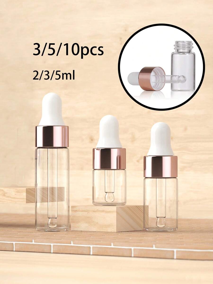 3/5/10个装，2/3/5毫升玻璃滴管，透明空瓶，旅行装化妆品分装瓶，可重复灌装的空化妆品旅行瓶，适用于香水、护肤品、彩妆、乳液等，滴管瓶，可重复灌装的空香水旅行小样瓶，精华液化妆品旅行必备品，带玻璃滴管的透明空玻璃液体小瓶，玫瑰红瓶盖旅行香水化妆品玻璃瓶，包装精美，送给旅行爱好者的礼物 - 彩色 - 查看 1