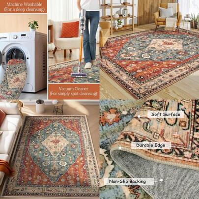 New Soft Boho Area Rug - 250 * 200cm Non-Slip Washable CarpetFloor Rugs For Living Room/Bedroom/Dining/Office Gradient Colour Design