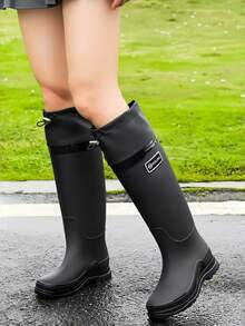 女士时尚高筒雨靴，弹性靴口，防水防滑，适合洗车、钓鱼、厨房活动、户外水上活动 - 黑色 - 查看 13