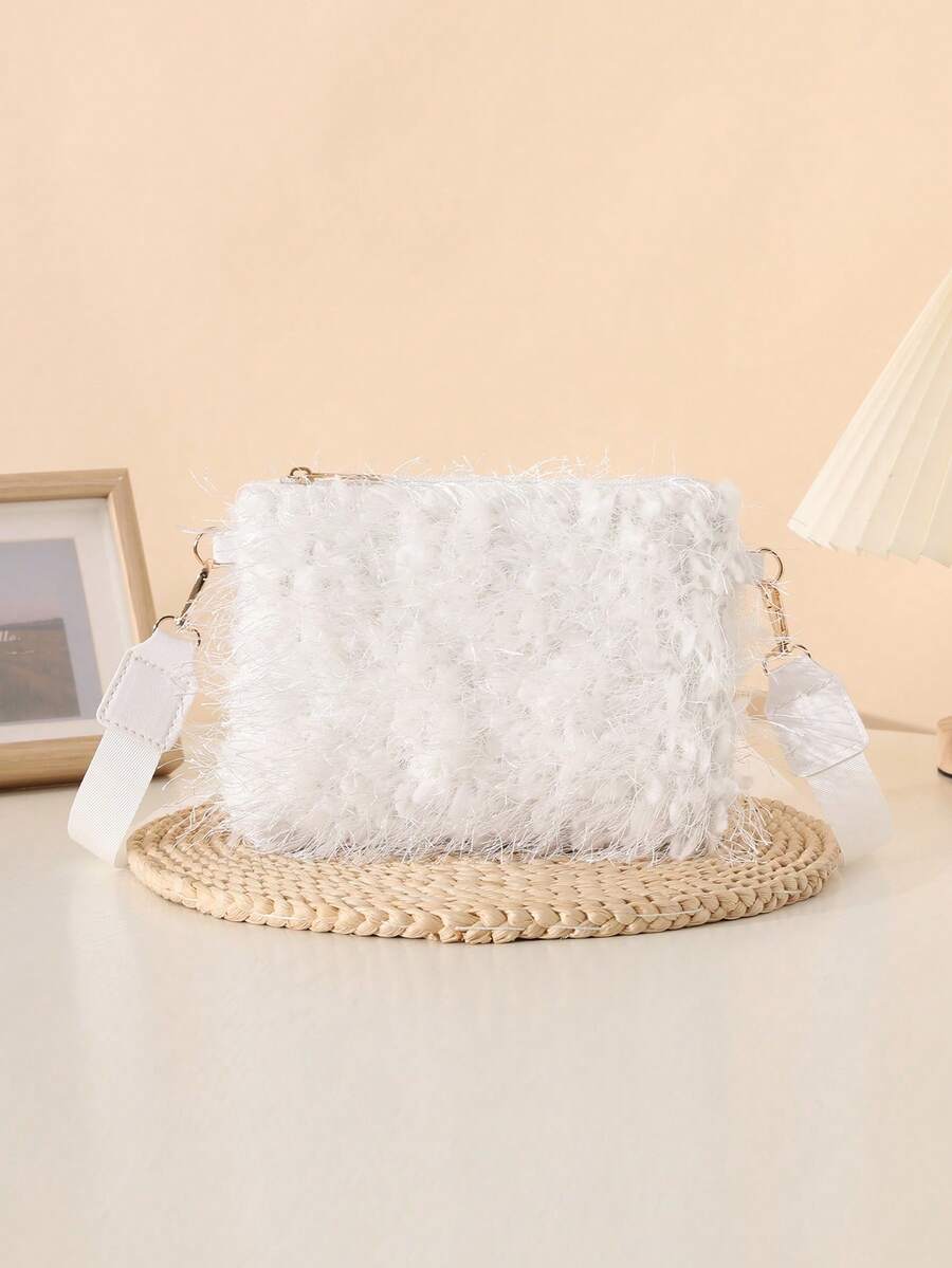 Túi xách lông thời trang dành cho nữ, Túi đeo chéo điện thoại tối giản - trắng - Xem 1