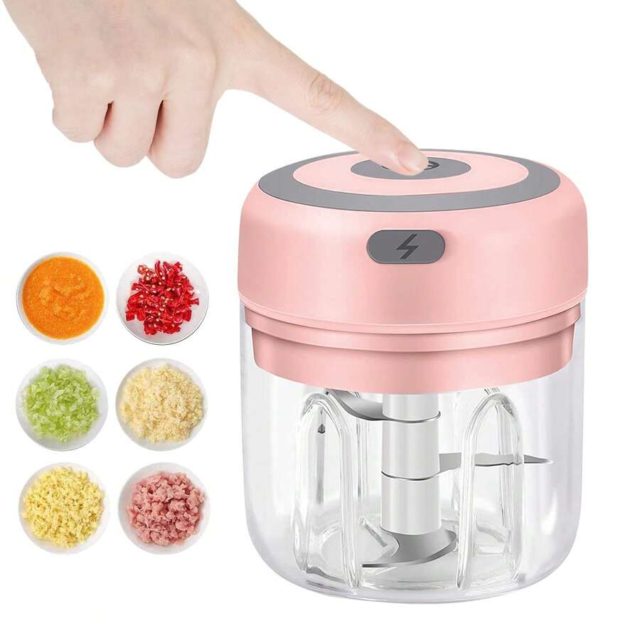 Electric Mini Garlic Chopper, 250ML USB Food Chopper Mincer, Vegetable Onion Portable Small Processor For Garlic, Ginger, Chili, Vegetables Pink-250ML - 粉色 - 查看 1