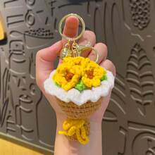 1个/2个手工钩编玫瑰花钥匙扣，DIY小饰品花束收纳架，创意生日礼物，仿真花包挂饰 - 彩色 - 查看 12