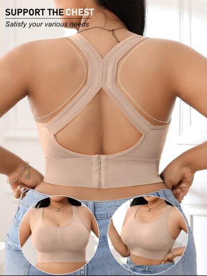 1pc Women Plus Size Sports Bra, Racerback High Impact Wireless Bra For Running, Workout, Yoga, Suitable For Large Bust