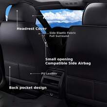 Stylish Black Faux Leather 5-Seater Full Coverage Car Seat Covers - Includes Headrest & Lumbar Pillows Universal Fit Auto Seat Protectors - Five Black Seats With Headrests and Lumbar Support - View 4