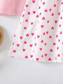 Bộ 3 món thời trang cho bé gái, gồm váy tay bồng in hình trái tim và váy phối màu trơn, thích hợp mặc mùa hè. - Màu Hồng Tươi - Xem 5