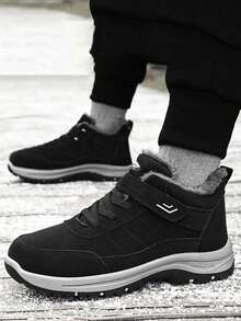 1 Pair Casual Sports Shoes For Teenagers, Couple Shoes, Campus Student Outdoor Sports Running Shoes, Hiking Shoes, Snow Boots, Wear-Resistant Anti-Slip, Hook And Loop Convenient To Wear, Autumn/Winter - Black - View 3