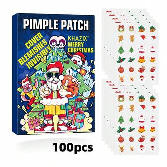 100片圣诞节祛痘贴，面部祛痘贴，圣诞装饰贴纸，可遮盖瑕疵和隐形痘印