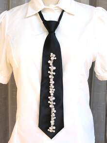 1pc Rhinestone Zipper Necktie, Suitable For Party, Casual, Daily, And Streetwear
