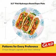 Platos de Papel Redondos Desechables para Todas las Ocasiones| Calidad nueva y mejorada| Platos desechables resistentes a la humedad, cortes y aptos para microondas| 10 de diá, 50 platos de papel a granel - hortensia rosa - Ver 5