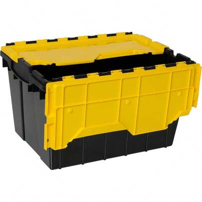 Akro-Mils KeepBox 12 Gallon Storage Container, Nesting And Stackable Plastic Storage Box With Lid Attached, Tote Garages, Closets, And Moving, 21-1/2 X 15 X 12-1/2, Black/Yellow