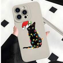 2026 nueva funda de teléfono mate, funda de teléfono diseño de gato navideño con luces y gorro de Santa para iPhone 17 14 13 12 11 Pro Max Se  Galaxy S23 S22 S21 S20 Plus Ultra, regalo de pareja para él y ella, presente de vacaciones - Negro - Ver 3