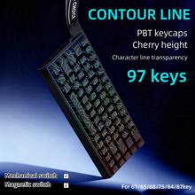 97 Keys White Contour Lines PBT Double Shot Keycaps Sidelit Light Backlit Translucent Cherry Profile For MX Mechanical Keyboards - White - View 3
