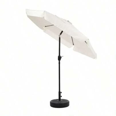 TYPEBベージュ+ベース付き パラソル ハンドル・フリル付き 直径220cm 30+UPF紫外線対策 角度調整 パラソルセット ベース パラソル ガーデンパラソル