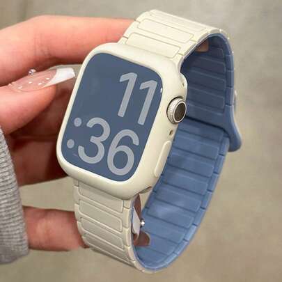 Bộ 1 dây đeo đồng hồ silicon khóa từ hai màu + hộp đựng, phù hợp với đồng hồ 46mm 38mm 40mm 41mm 42mm 44mm 45mm 49mm, dây đeo màu kẹo dễ thương kèm hộp bảo vệ, tương thích với các dòng Series 11 10 9 8 7 6 5 SE Ultra 2