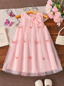 Robe mi-longue en maille d'été pour filles avec décoration de papillon 3D, convient pour les fêtes, les sorties quotidiennes et fait un excellent cadeau d'anniversaire pour les petites filles - Rose bonbon - Voir 9