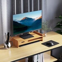 HOMCOM Monitor Stand, Desktop Organizer With Drawers In Natural, 49x25.5x11.5cm For Workspace Organization - 1 - 查看 5