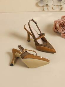 Women's Pointed Toe High Heel Leopard Print Buckle Dress Shoes, Suitable For Commuting And Party, All Seasons - Brown - View 6