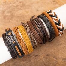 10pcs Set Multilayer Braided Bracelets, Peace Tree Black Leather Punk Bracelets, Vintage Mixed Accessories For Men And Women - Black - View 15