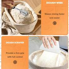 Complete Bread Making Kit: Round/Oval Natural Rattan Proofing Basket Set With Lame, Dough Scraper & Linen Liner - Perfect For Home And Professional Bakers, Sourdough Starter Kit, Bread Making Supplies And Tools - - - View 4