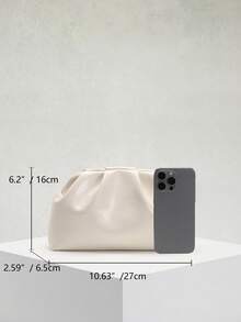 1pc Sculptedstyle Bags Autumn/Winter New High-End Milky White Oil Skin PU Clutch Bag, Solid Color Minimalist Style Women's Handbag, European And American Fashion Pleated Bag, Minimalist Women's Clutch Bag With Chain Shoulder Strap