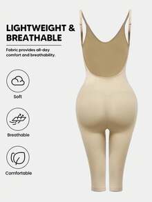 1pc Backless Shapewear, Women's Tummy Control Jumpsuit, Seamless Full Body Shaper Sleeveless Jumpsuit, Valentine's Day Edition - Champagne - View 3