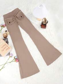 High Stretch Pants With Flared Leg Pockets For Fitness And Sports Leggings - 卡其色 - 查看 4