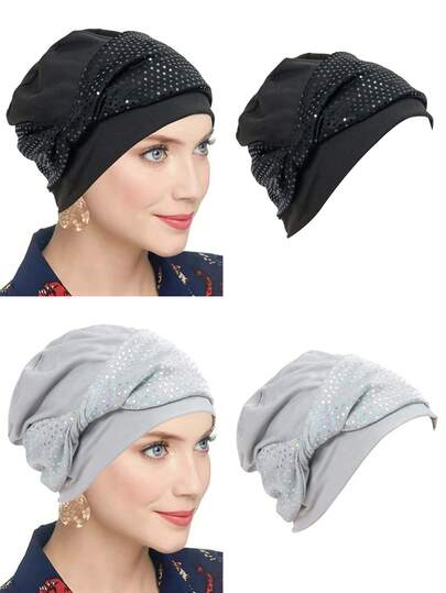 1pc European And American New Sequin Twist Knot Headband Hat, Soft & Comfortable Fashion Headwrap Cap For Women