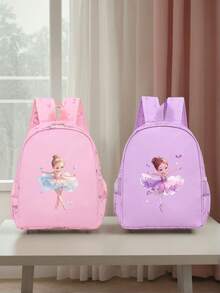 1个时尚卡通图案印花舞蹈背包，轻便耐用，粉色和紫色可选，拉链开口，涤纶内衬，可调节肩带，适合舞蹈、瑜伽、旅行和日常通勤。 - 彩色 - 查看 3