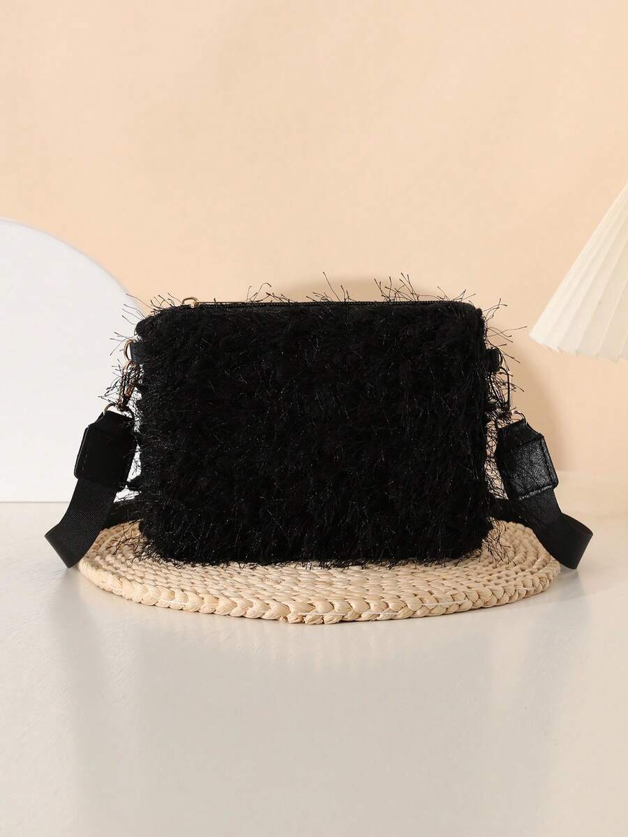 Túi xách lông thời trang dành cho nữ, Túi đeo chéo điện thoại tối giản - màu đen - Xem 1