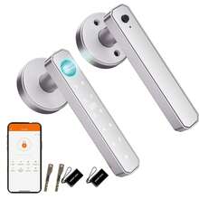 Fingerprint Door Lock Intelligent Door Handle Biometric Door Lock/Key Card/Key For Keyless Entry Door Lock Keypad Touch Screen Combination Easy To Install For Bedrooms - 銀色 - 查看 1