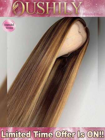 200% 密度 34 英寸直发 13*4 蕾丝前假发，女士专用 - 预熨烫预拉蕾丝前假发，已处理婴儿发 - 预拔毛真人发渐变蜂蜜金挑染 P4/27 色人发混纺假发，无需胶水 - 预修剪，佩戴自然，发际线逼真，巴西 Remy 高清透明中分假发，适合初学者 - 挑染 P4/27 渐变蜂蜜金棕色蕾丝前假发，无需胶水，适合日常佩戴