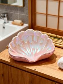 Pink/White Shell Soap Dish – Creative Seashell Tray, Fast-Drain Base, Dorm/Bathroom/Toilet Countertop, Holds Soap Or Keys/Rings/Bracelets, Cute Home & Travel Accessory - Multicolor - View 6