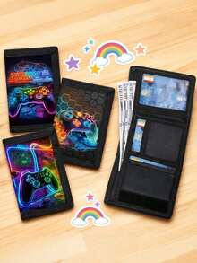 Multifunctional Tri-Fold Wallet, Durable Fabric Wallet, Can Hold Credit Cards, ID And Cash, Cute & Fashionable, With Coin Pouch And ID Window, Printed With Game Patterns, Suitable For Boys - Wallet Game - View 2