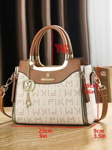 女士时尚包包套装 - 优雅几何印花，人造革手提包配斜挎包和手拿包 - 米色 - 查看 2