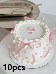 10/20pcs Ribbon Bow Cake Decorations, Silk Cake Skirt, Graduation Cake Toppers, Birthday Party Table Decorations,Birthday Cake Topper Balletcore Birthday Cake Topper Black Bow Ribbon Cake Decoration For Birthday Shower Wedding Party - Multicolor - View 15