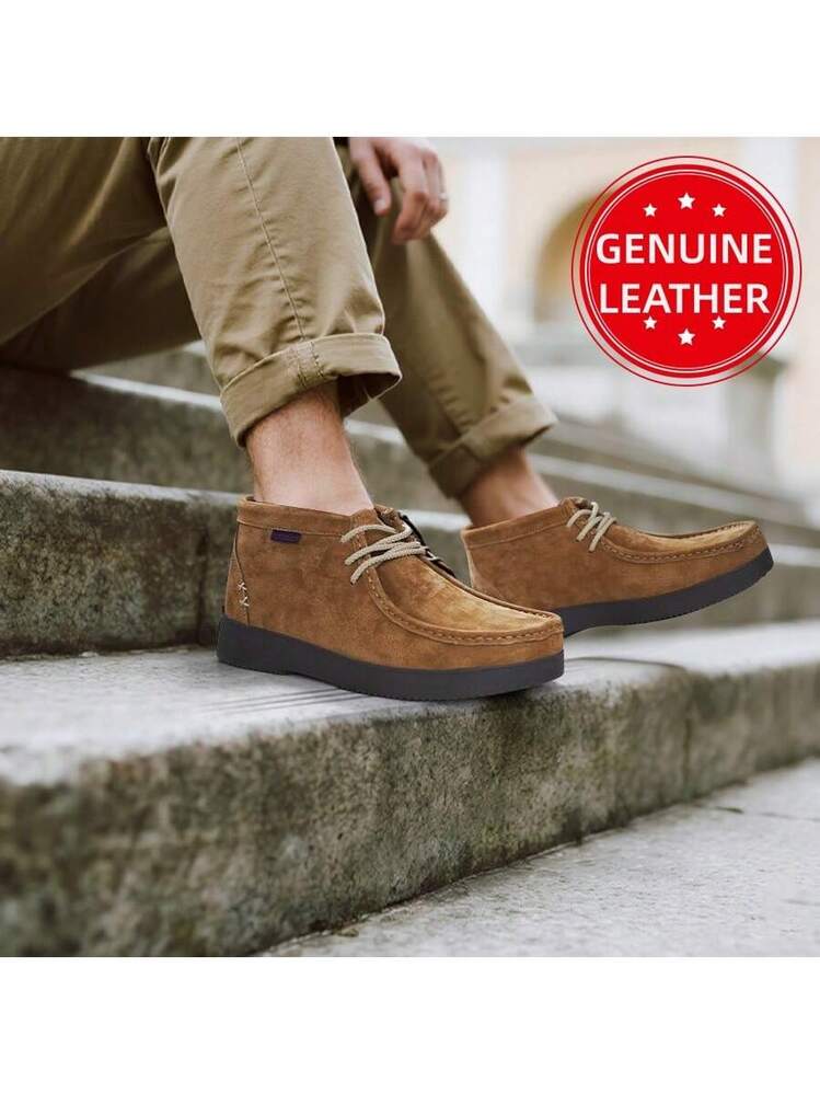 urtesico Men's High-Top Genuine Leather Hand-Sewn Stitching