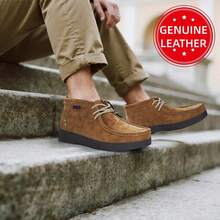 urtesico بوت جلدية عالية الكاحل للرجال، خياطة يدوية، بوت عمل كاجوال، سطح جلدي ناعم وسميك، متينة ومقاومة للبلى، تصميم كلاسيكي رجعي، مناسبة للعمل واللبس اليومي - بني فاتح - مشاهدة 2