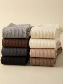 1 Pair/5 Pairs Women's Thick Cashmere Blend Knee-High Socks, Warm For Autumn/Winter - Multicolor - View 3