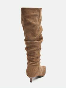 Fall/Winter 2025 New Kitten Heel Pleated Thigh High Boots, Pointed Toe Over The Knee Tall Vintage Riding Boots - Khaki - View 8