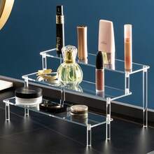 1套亚克力1-4层桌面展示架，可用于展示纸杯蛋糕、香水、手办、盲盒等，透明梯形收纳柜 - 白色 - 查看 2