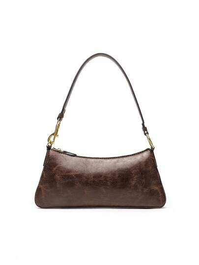 2025 Autumn New Women's Bag High-End Commuter Underarm Bag Chocolate Color Elongated Zipper Shoulder Bag