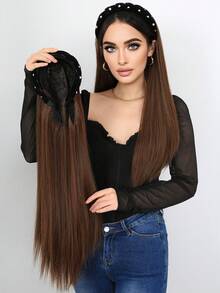 26-Inch Chic Pearl Headband Wig For Women - Easy To Wear, Long Straight Synthetic Hair, Party Ready, Adjustable Hat, Occasion Wig | Smooth Straight Hair | Synthetic Wig (Black Yaki Straight Hair, Black, Light Brown) - Multicolor - View 8