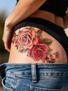 STARTTOOS Colorful Peony Flower Pattern Temporary Tattoo Stickers, Suitable For Arms, Thighs, Chest, Waist, Abdomen DIY Daily, Party, Holiday Gift And Other Occasions. Waterproof Realistic Tattoo Stickers 1pc/Pack - Multicolor - View 5